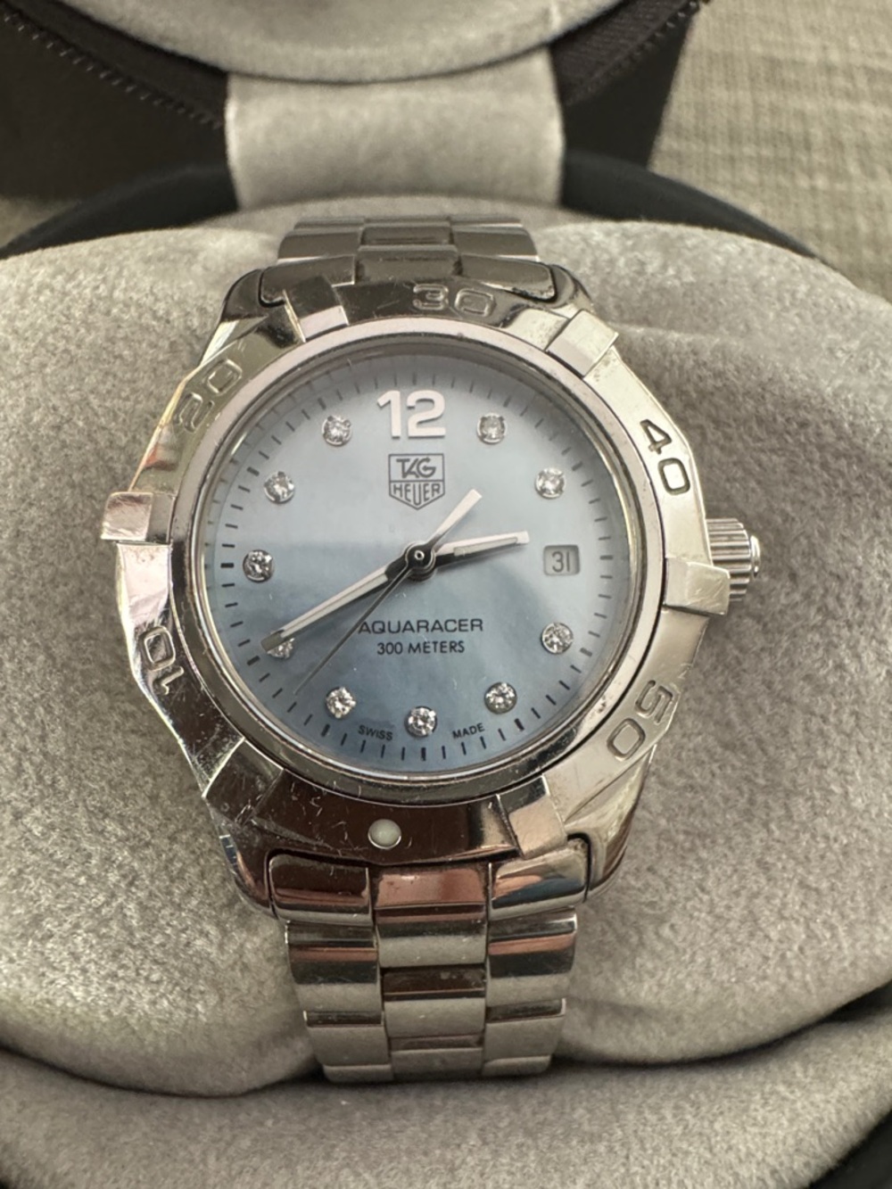 Tag Heuer Aquaracer Silver Stainless Steel Watch with Light Blue Dial